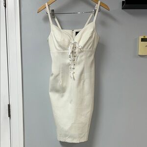 Elegant Cream Lace-Up  Spaghetti Strap Dress Sz 6P